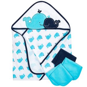 Gerber Hooded Towel and Washcloth Set, Whale