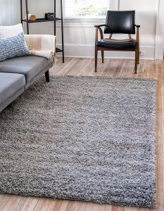 Unique Loom Solo Solid Shag Collection Modern Plush Cloud Gray Area Rug