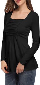 Yesfashion Womens Square Neck Ruched Tops Empire Waist Tunics