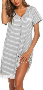 Ekouaer Women's Nightgown Striped Tee Short Sleeve Sleep Nightshirt